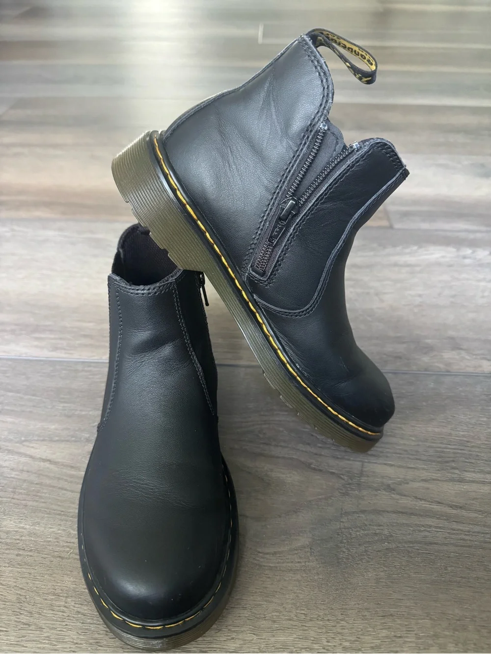 Black Leather Mens Size 4 Zip Chelsea Boots with Yellow Stitch Detail